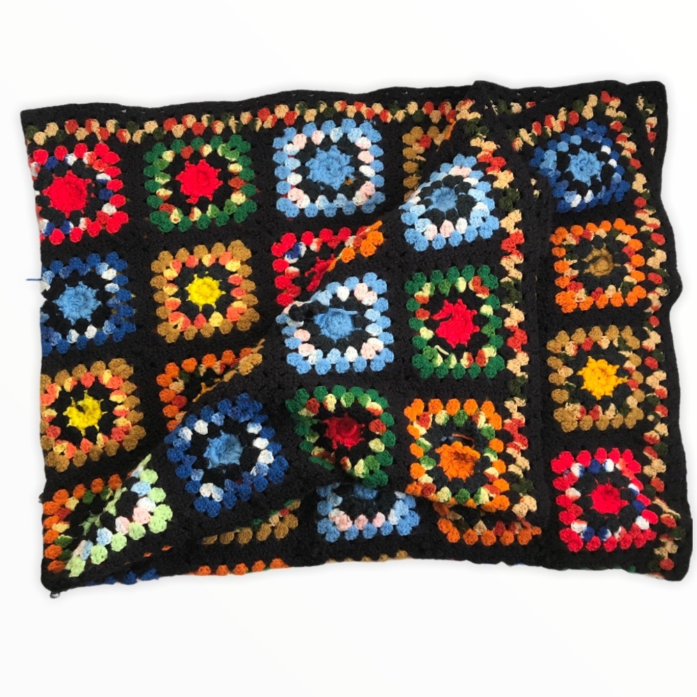 Vintage crochet granny square afghan blanket - Picture 3 of 8